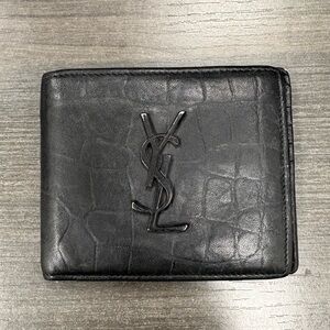 Saint Laurent YSL Black Leather Bifold Wallet Logo – Authentic